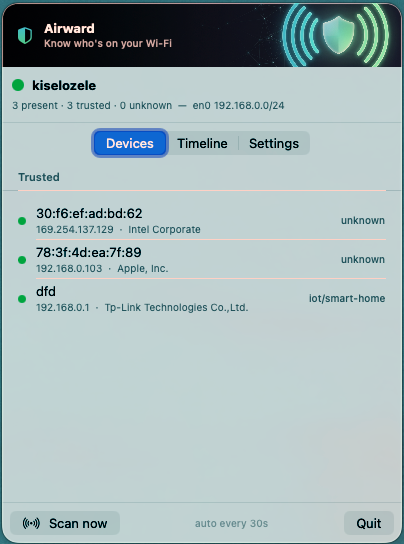 Airward device list